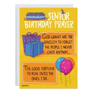 The 9333.jpg Birthday Card shows a cake, two presents, and balloons. The cover reads: Senior Birthday Prayer—God grant me the senility to forget those I never liked and the fortune to meet those I do.